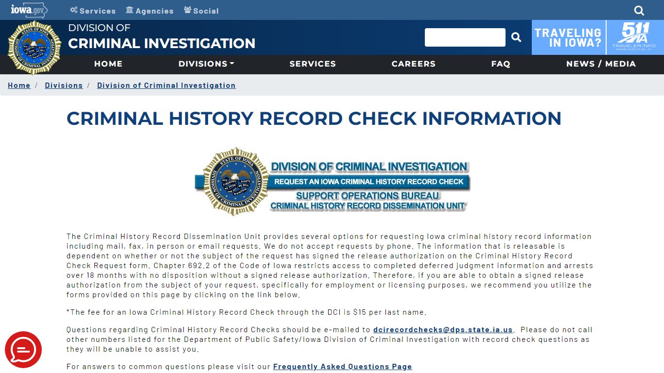 Criminal History Record Check Information | Iowa Department of Public ...